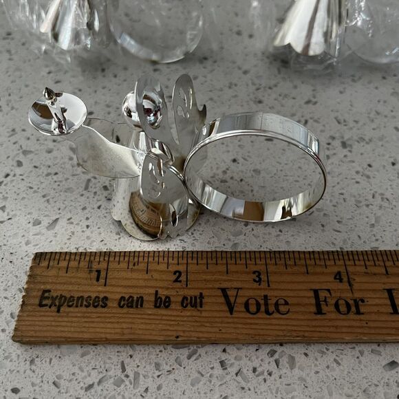 4 Vintage Angel Napkin Rings Trumpet Cymbals Candle Book Silver Plated in Box - Picture 5 of 8